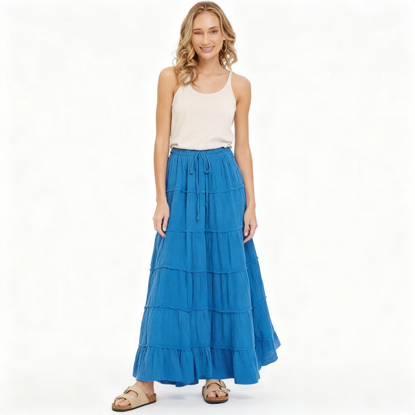Cotton Gauze Tiered Maxi Skirt